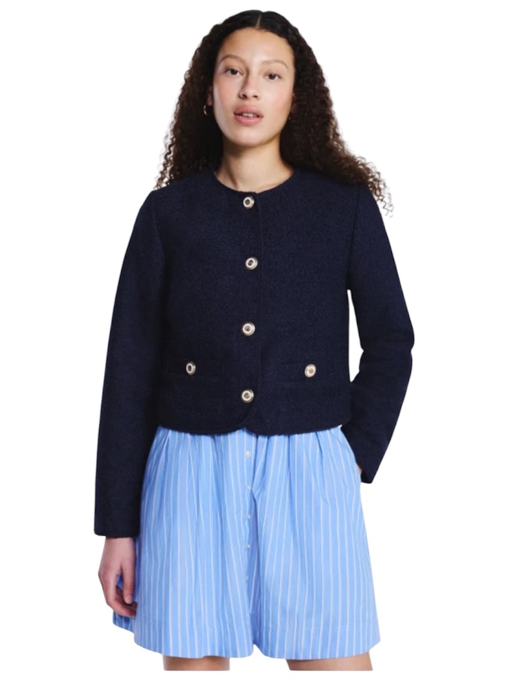 Free Assembly Women's Collarless Nubby Jacket Darkest Navy Size M